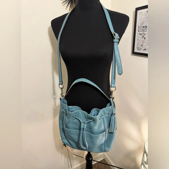 Coach Avery drawstring tote shoulder bag in blue NWOT - Picture 1 of 13